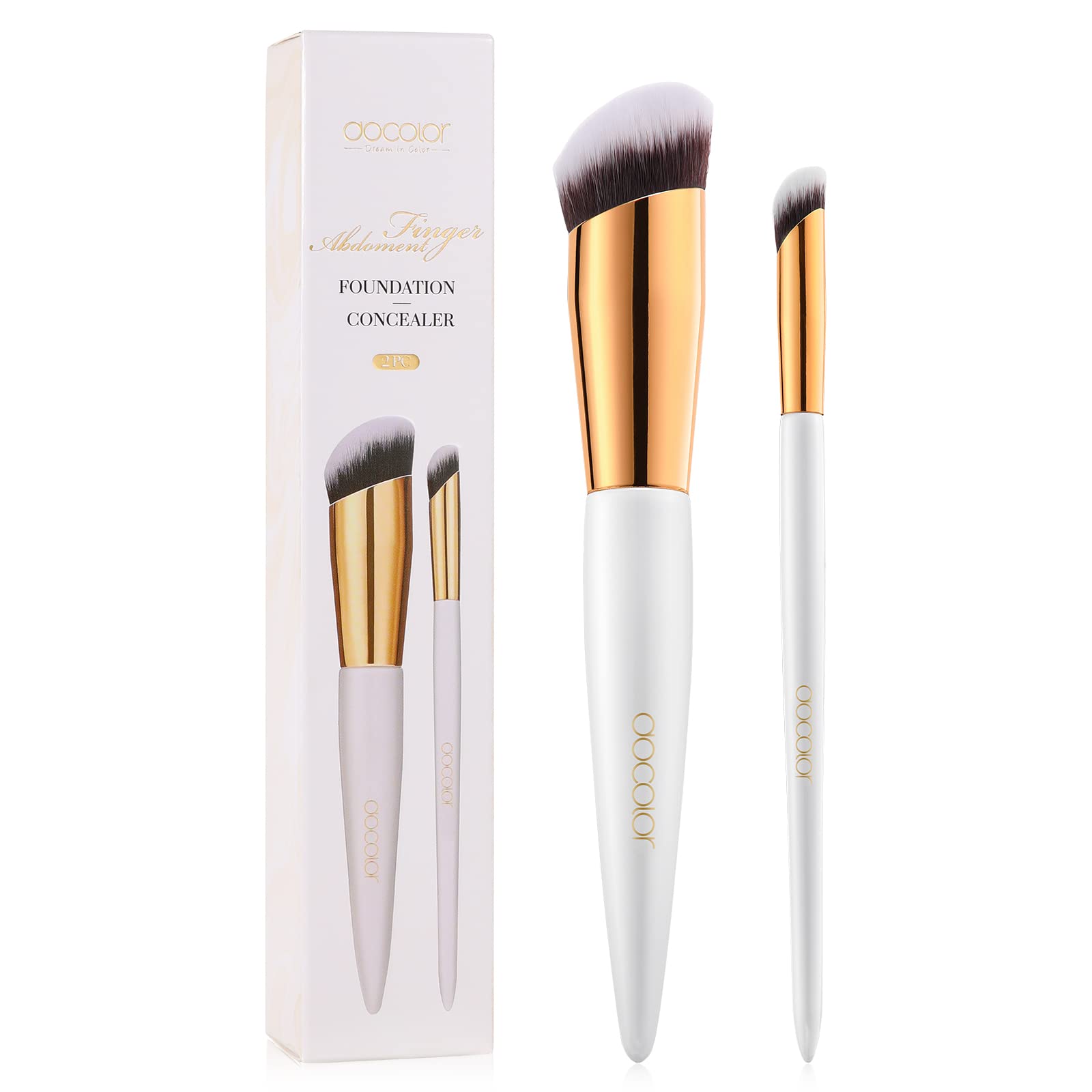 Docolor Liquid Makeup Concealer and Foundation Brush 2PC Angled Kabuki Brush for Liquid Cream Powder Blending Stippling 