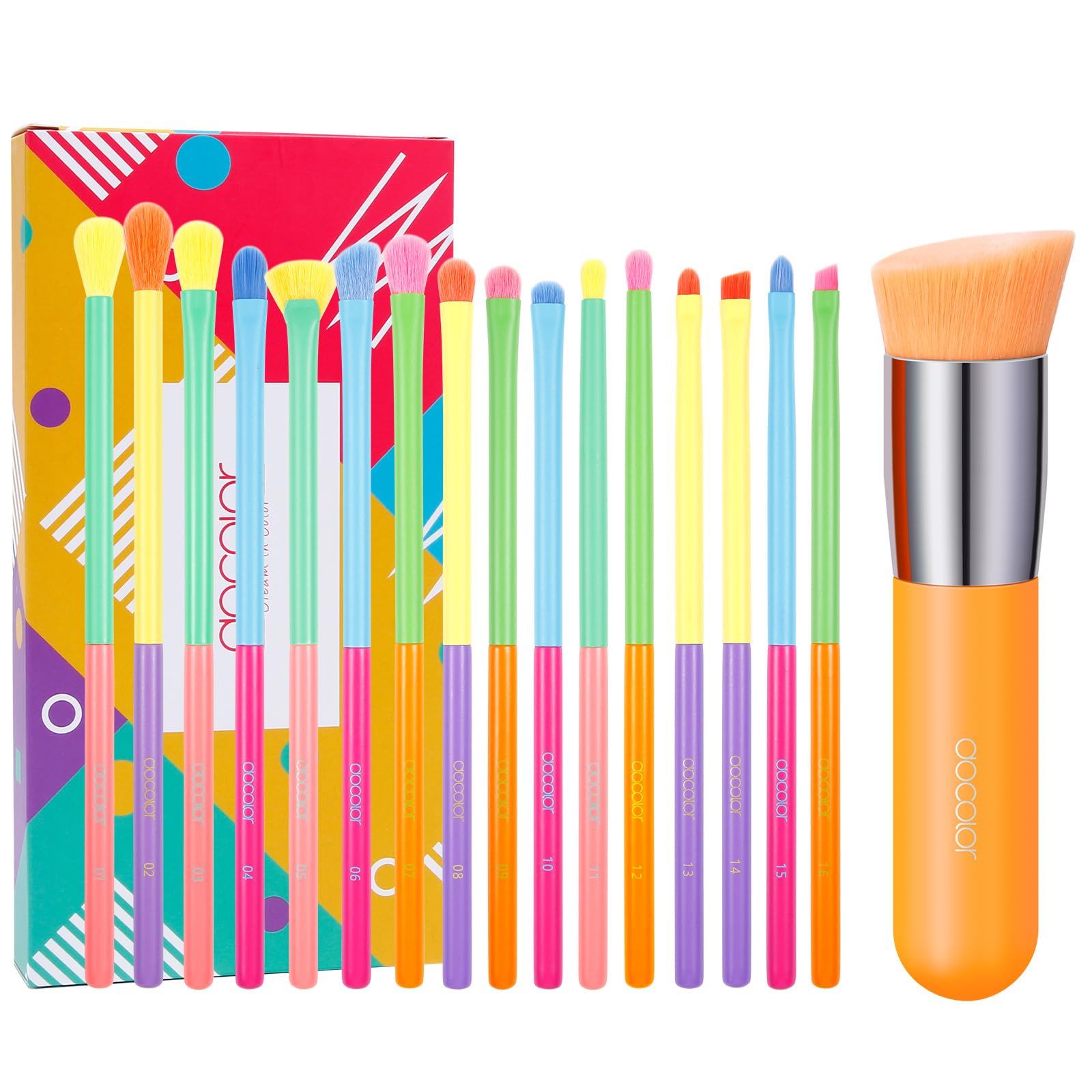 Docolor Eye Makeup Brushes for Blending Liquid, Cream or Flawless Powder, 16pcs Kabuki Brush for Professional Use