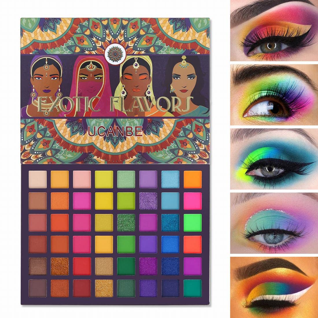 UCANBE EXOTIC FLAVORS 48 Colorful High Pigmented Neon Eyeshadow Makeup Palette - Rainbow Matte Shimmer Glitter Eye Shad