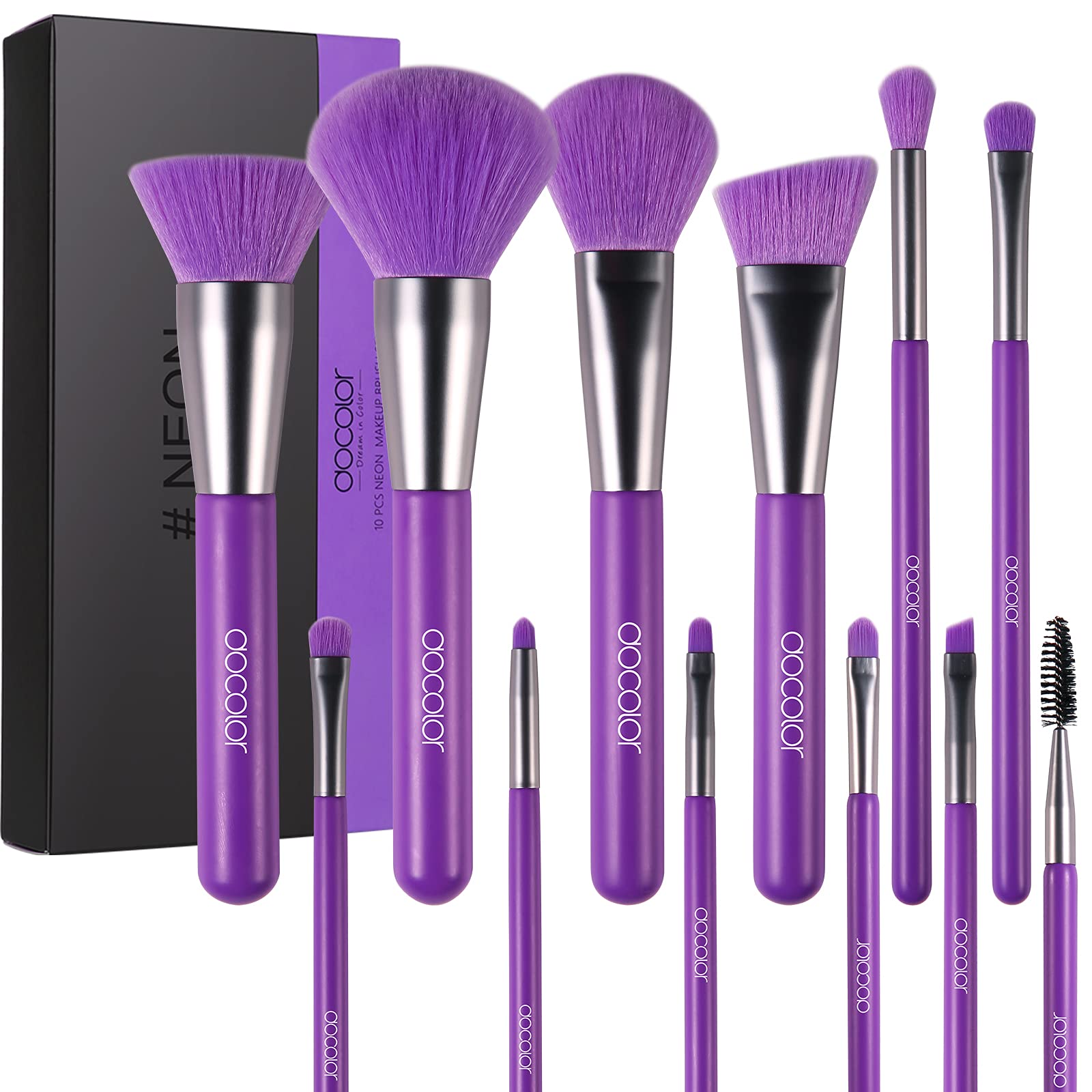 Docolor Makeup Brushes 10Pcs Premium Synthetic Brush Set for Foundation & Concealer - Neon Purple  
Docolor Makeup Brush