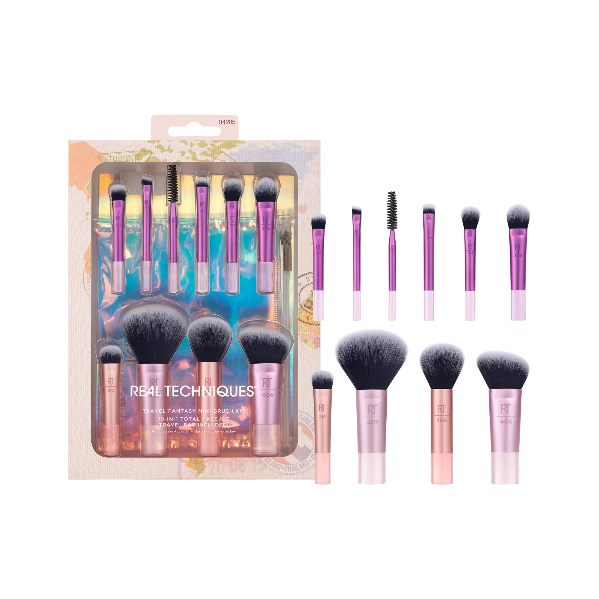Real Techniques Travel Size 11 Piece Travel Fantasy Mini Brush Set for Foundation, Eyeshadow, & Concealer, Cruelty-Free,