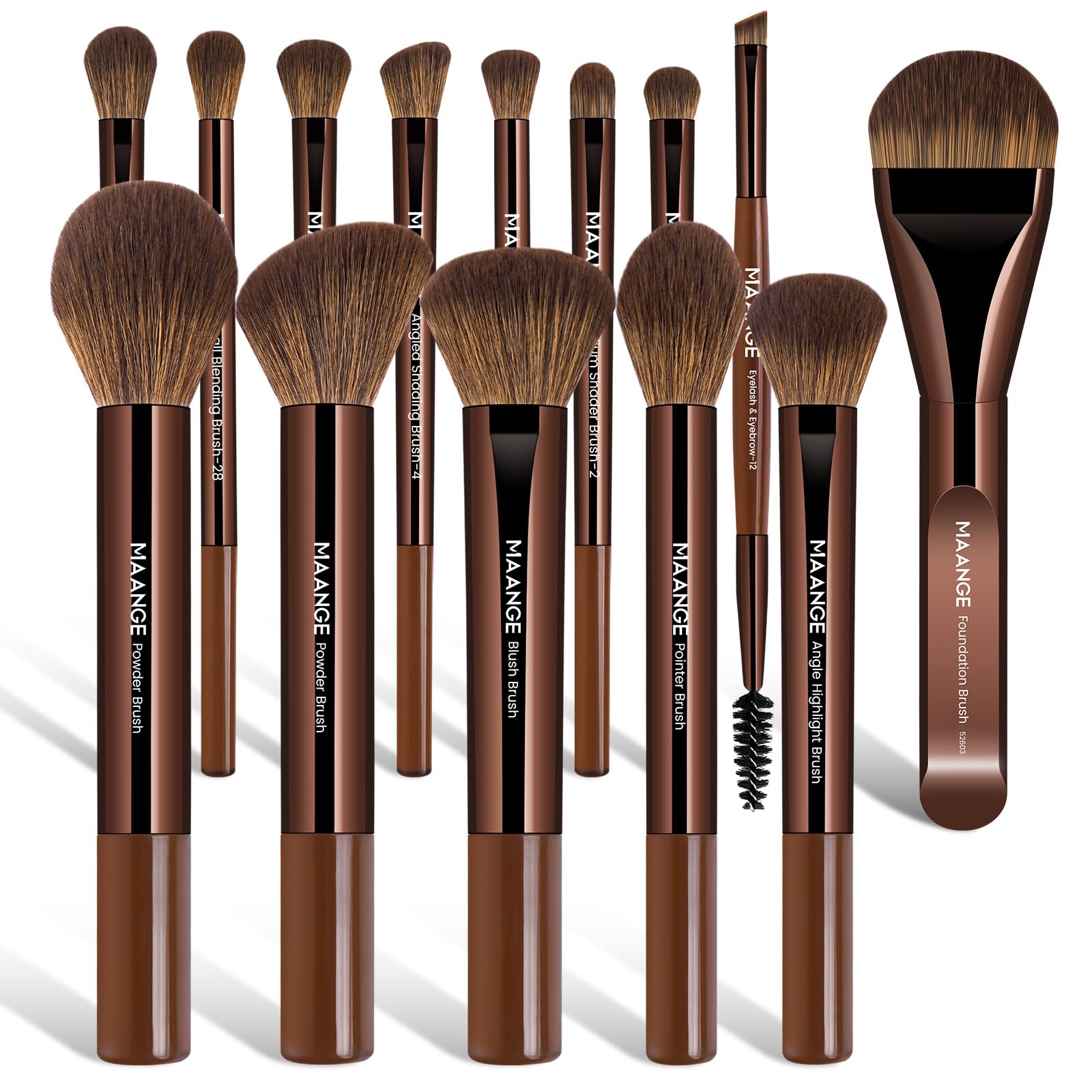 MAANGE Dark Coffee 14-Piece Makeup Brush Set for Beginners & Professionals Premium Synthetic Brushes Kit