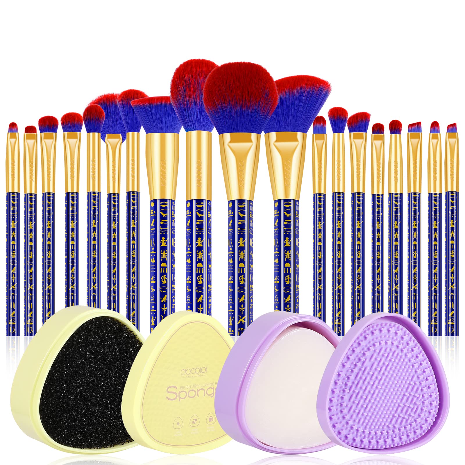 Docolor 19Pcs Bastet Cat Makeup Brush Set for Professionals + Premium Synthetic Blending Brushes Cleaner Set with Solid